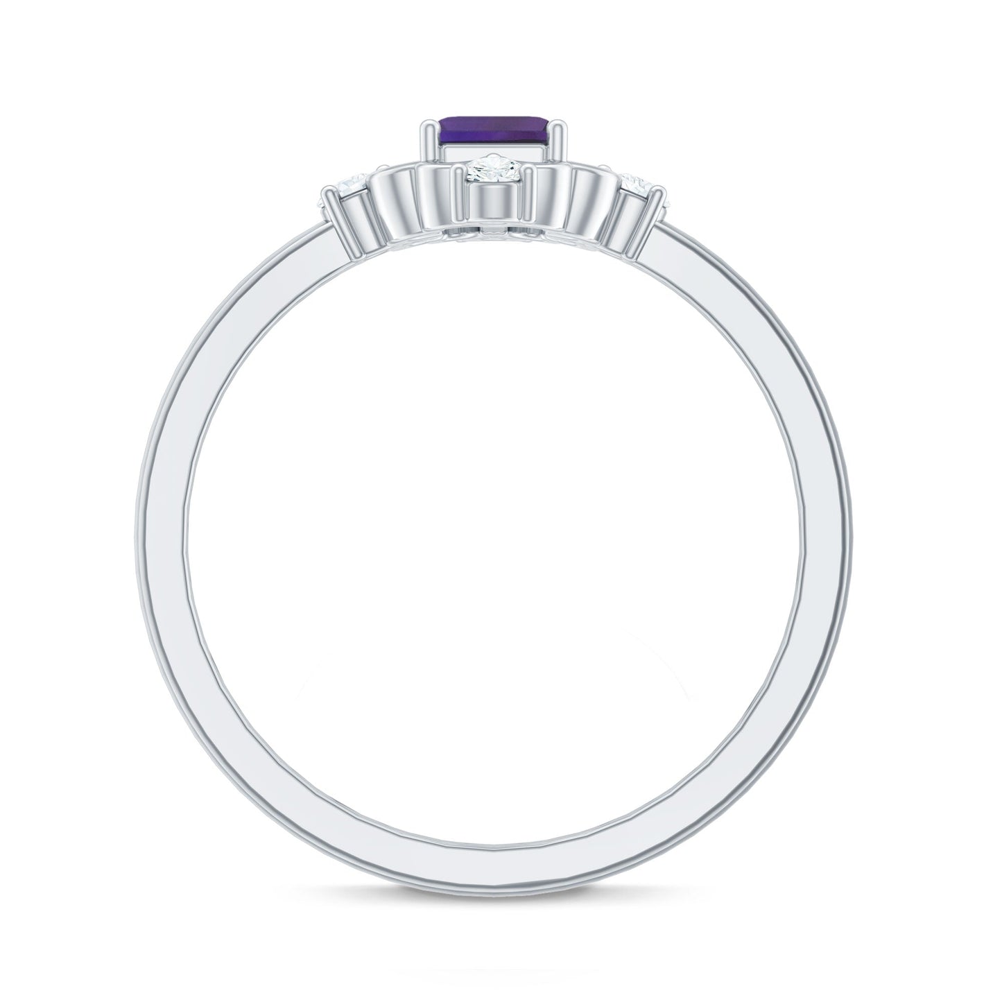Vintage Inspired Amethyst Solitaire Ring with Diamond