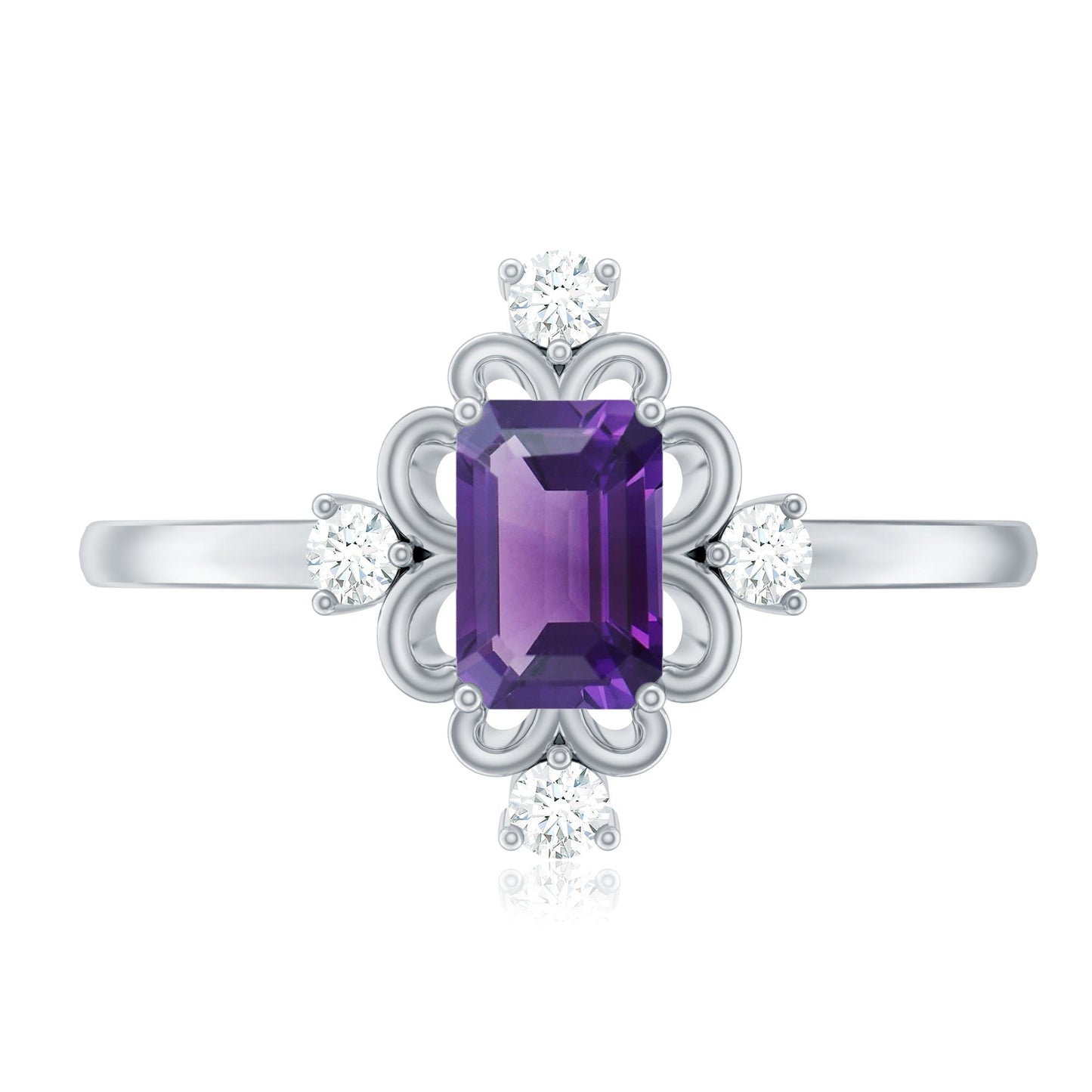 Vintage Inspired Amethyst Solitaire Ring with Diamond