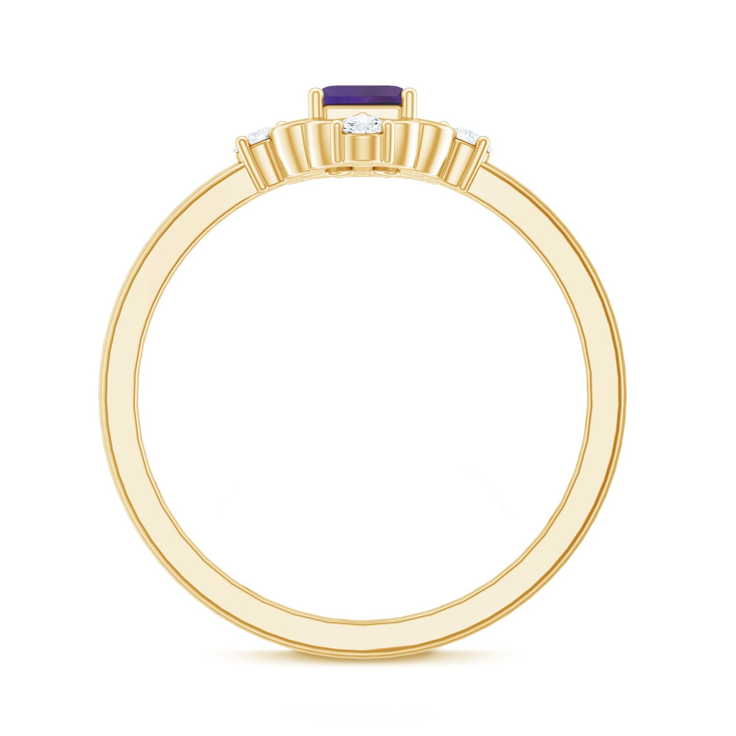 Vintage Inspired Amethyst Solitaire Ring with Diamond