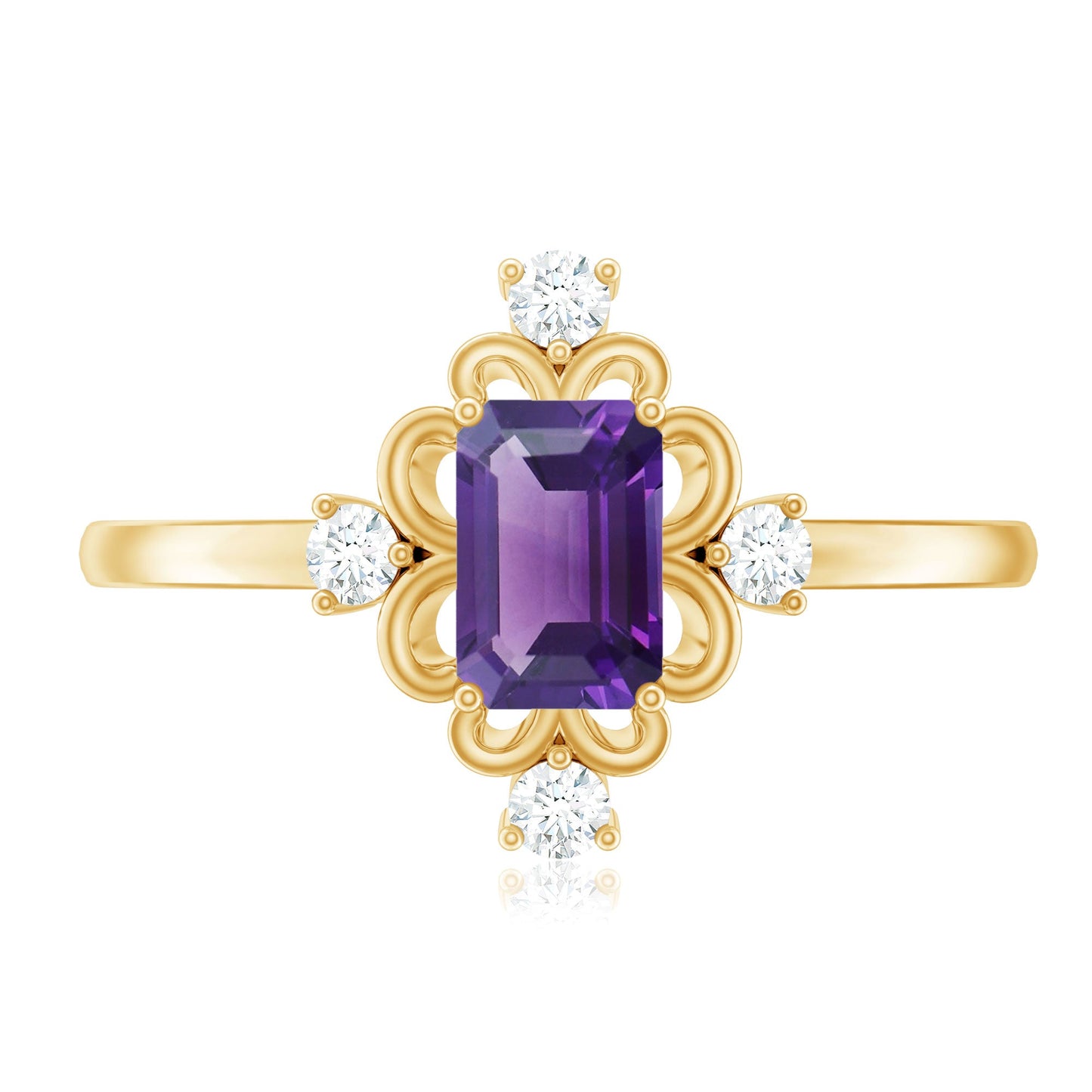 Vintage Inspired Amethyst Solitaire Ring with Diamond