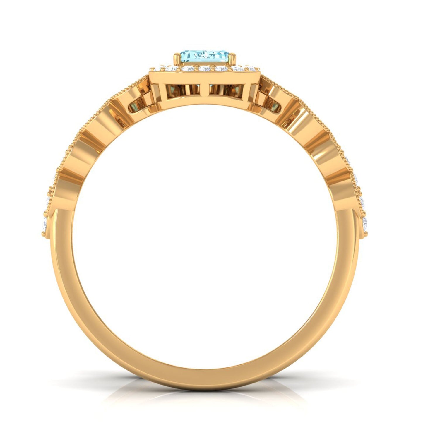 Octagon Cut Aquamarine and Diamond Designer Ring Set