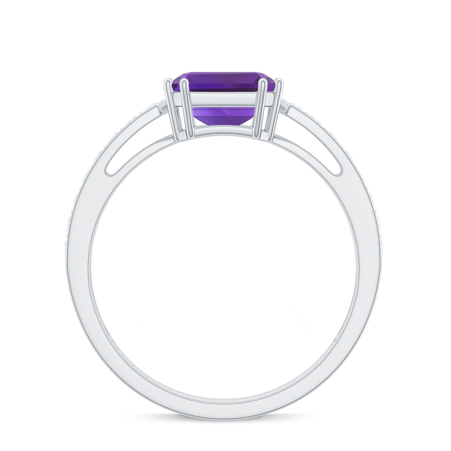 Asscher Cut Amethyst Solitaire Ring with Diamond Side Stones