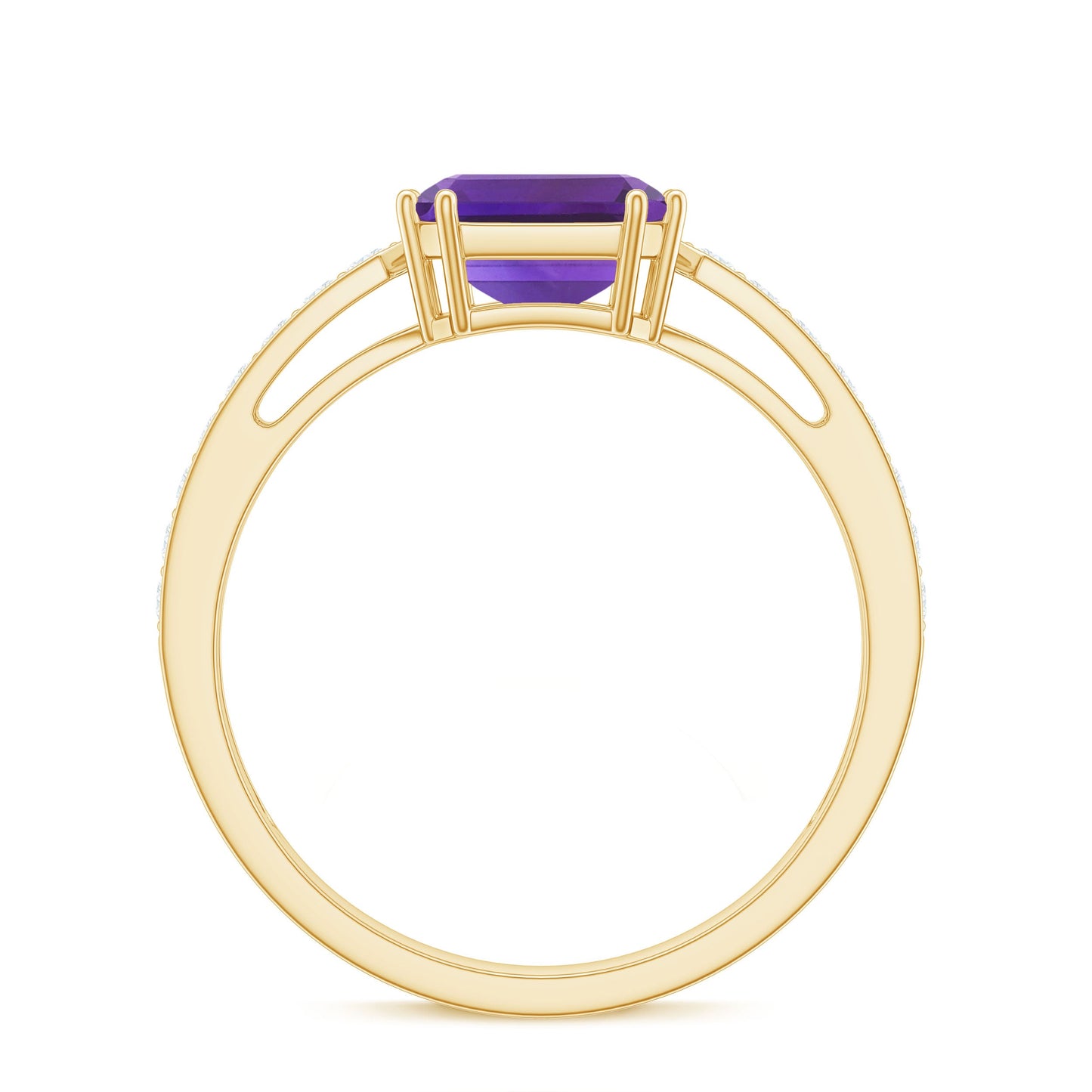 Asscher Cut Amethyst Solitaire Ring with Diamond Side Stones