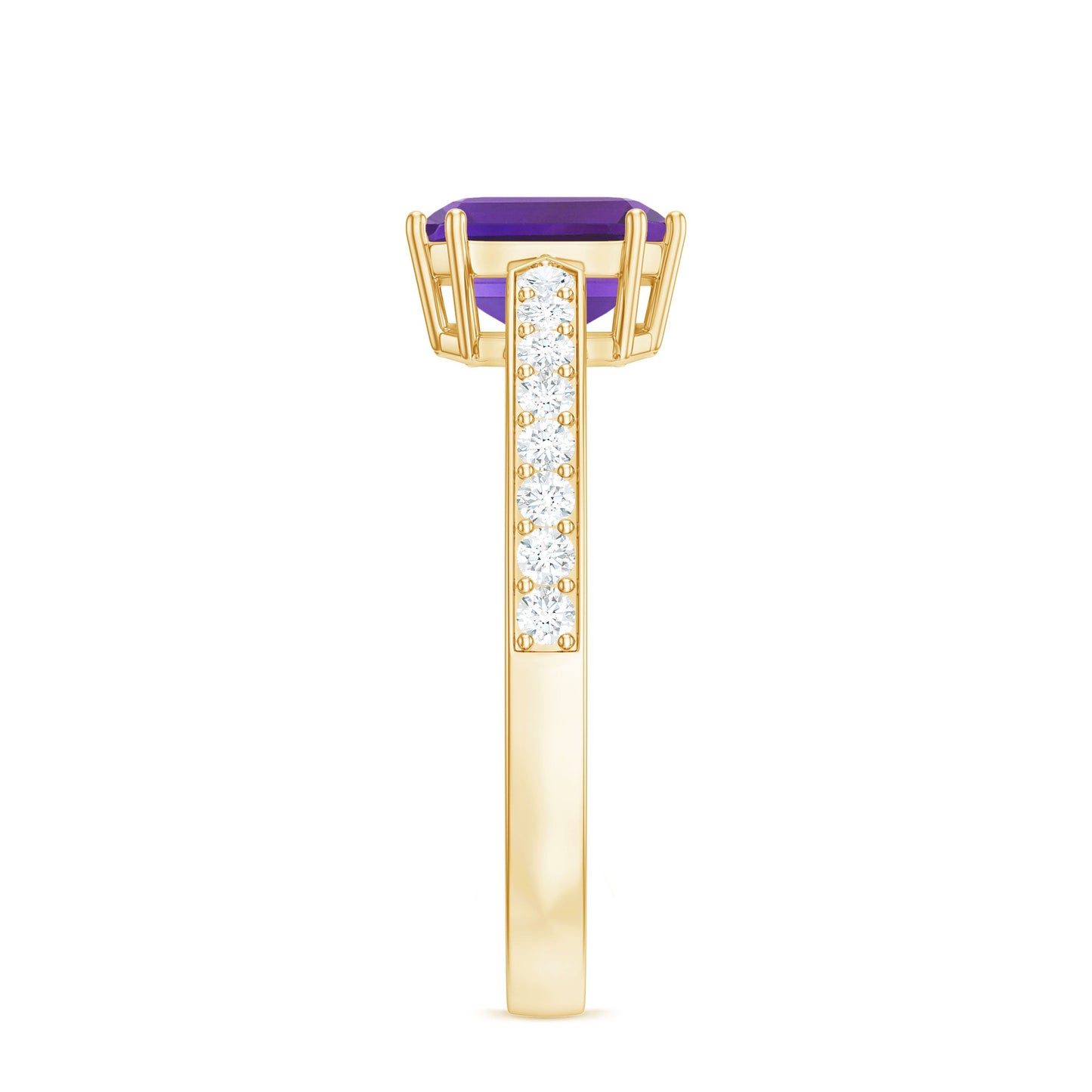 Asscher Cut Amethyst Solitaire Ring with Diamond Side Stones