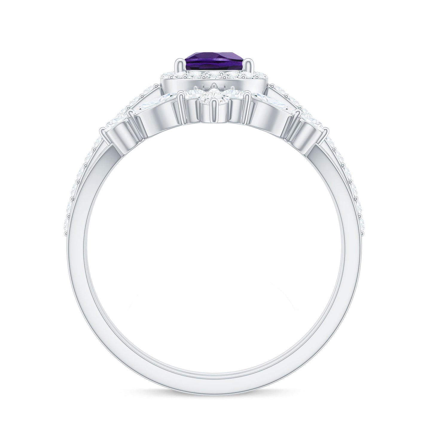 Pear Cut Amethyst Designer Bridal Ring Set with Moissanite