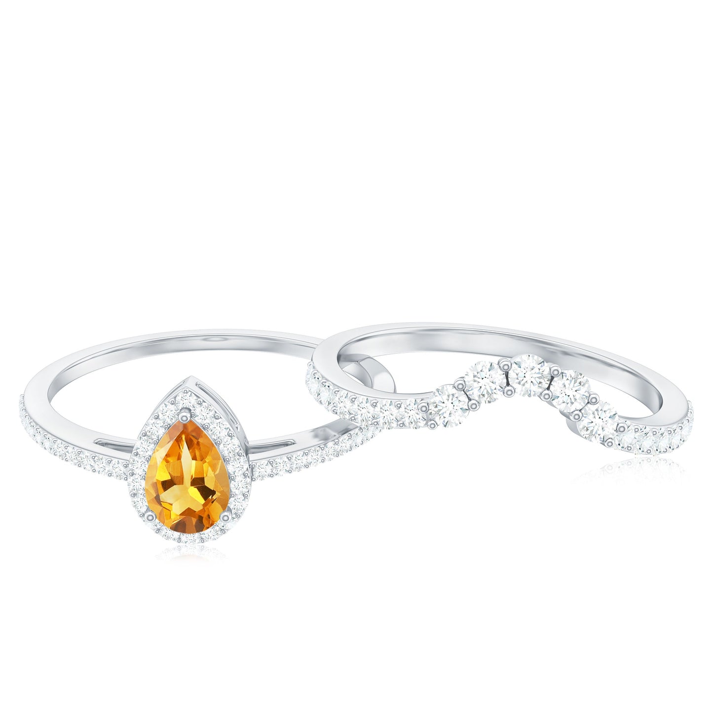 Natural Citrine Teardrop Engagement Ring with Wedding Band
