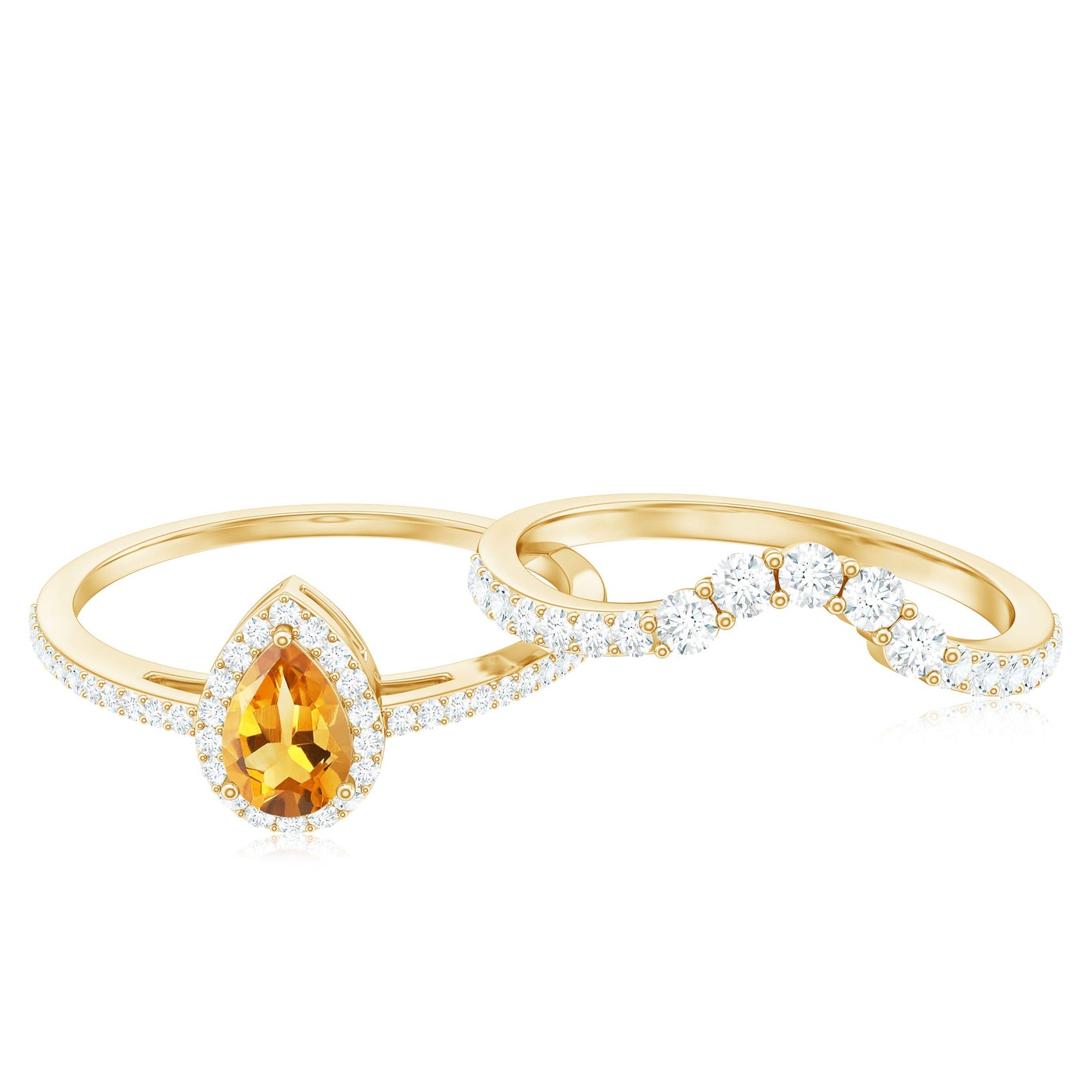 Natural Citrine Teardrop Engagement Ring with Wedding Band