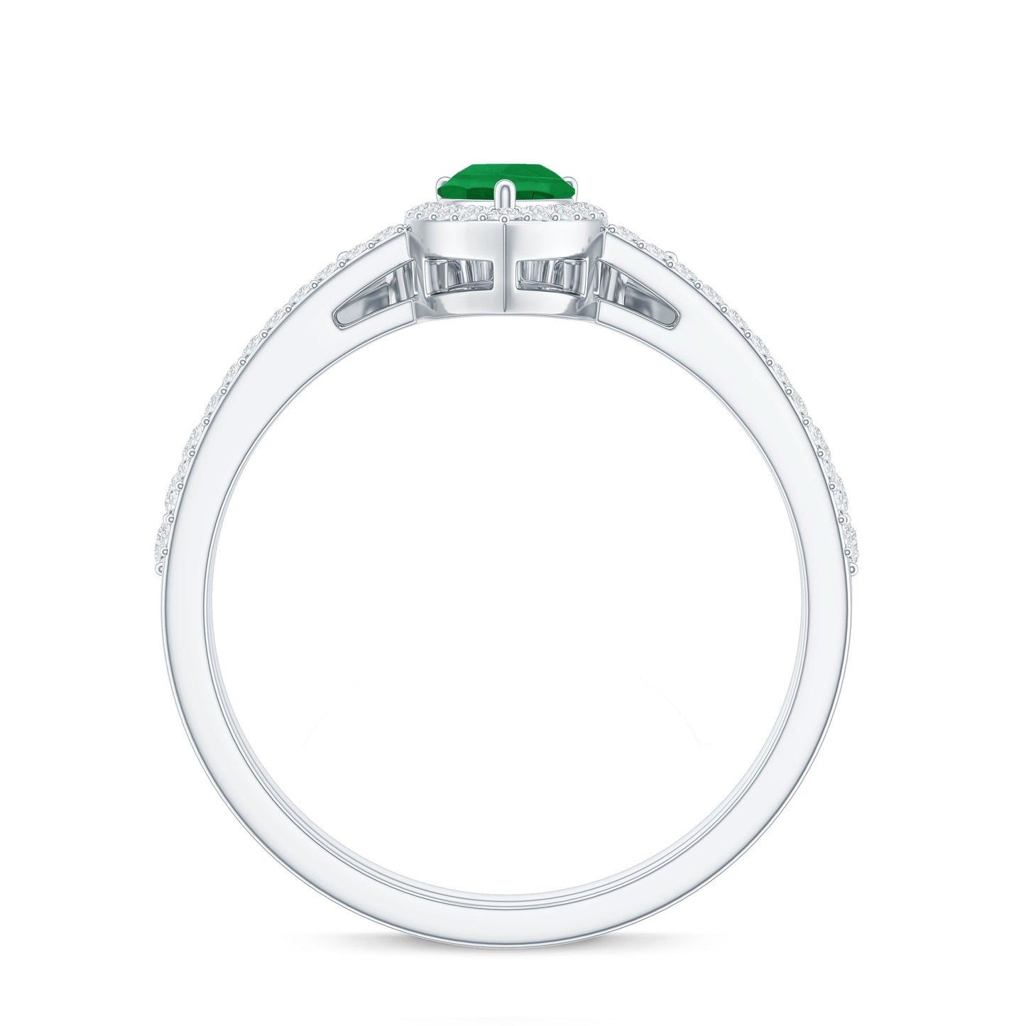 Natural Emerald Diamond Pear Shaped Engagement Wedding Ring Set of 2