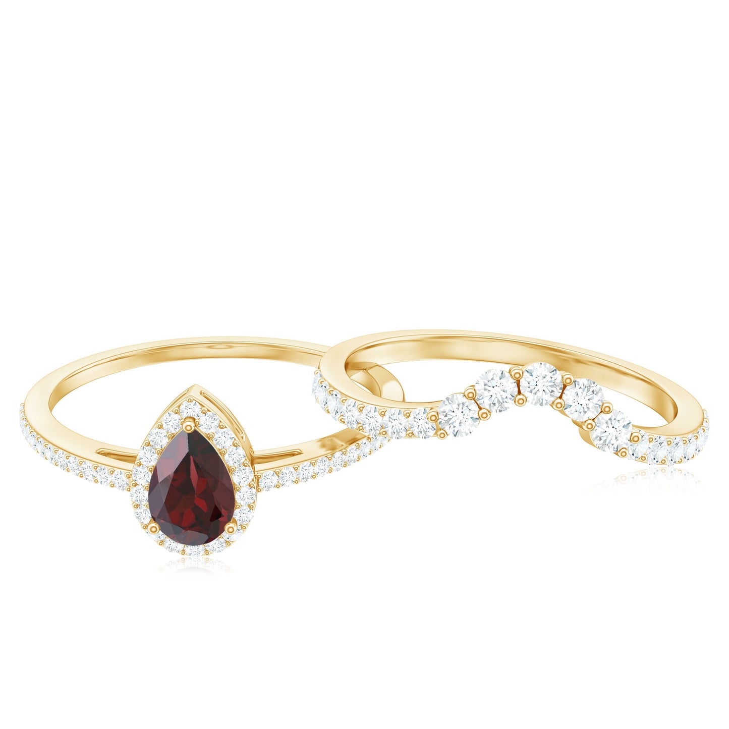 Natural 5X7mm Pear Shape Garnet Diamond Wedding Engagement Ring Set