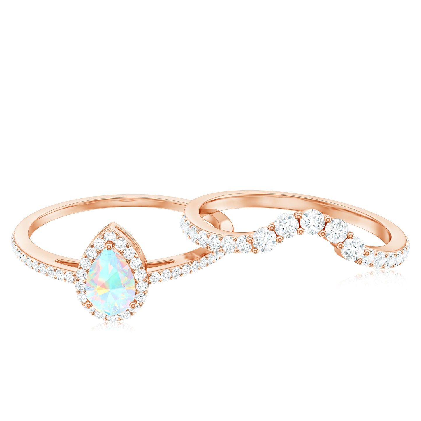 Certified Natural Ethiopian Opal Teardrop Wedding Engagement Ring Set of 2