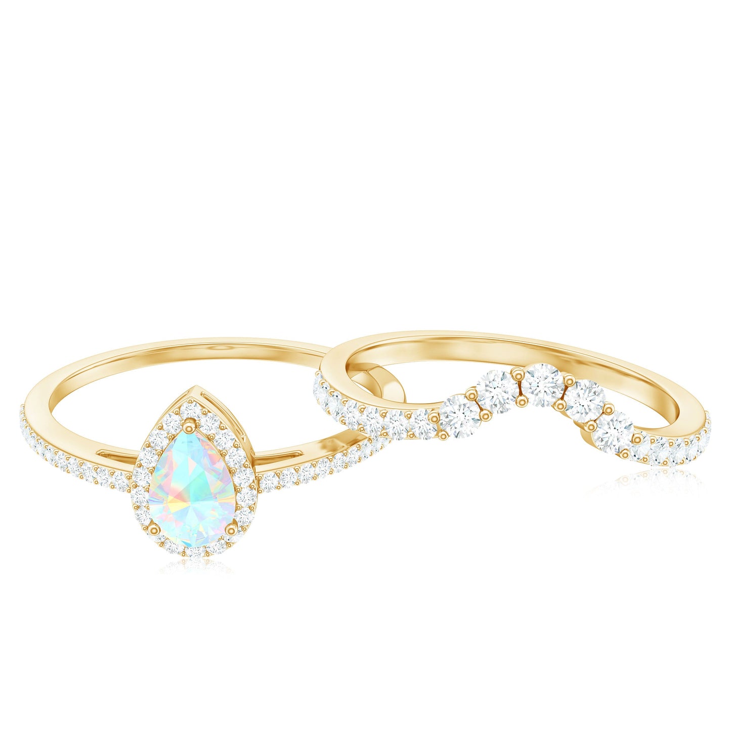 Certified Natural Ethiopian Opal Teardrop Wedding Engagement Ring Set of 2