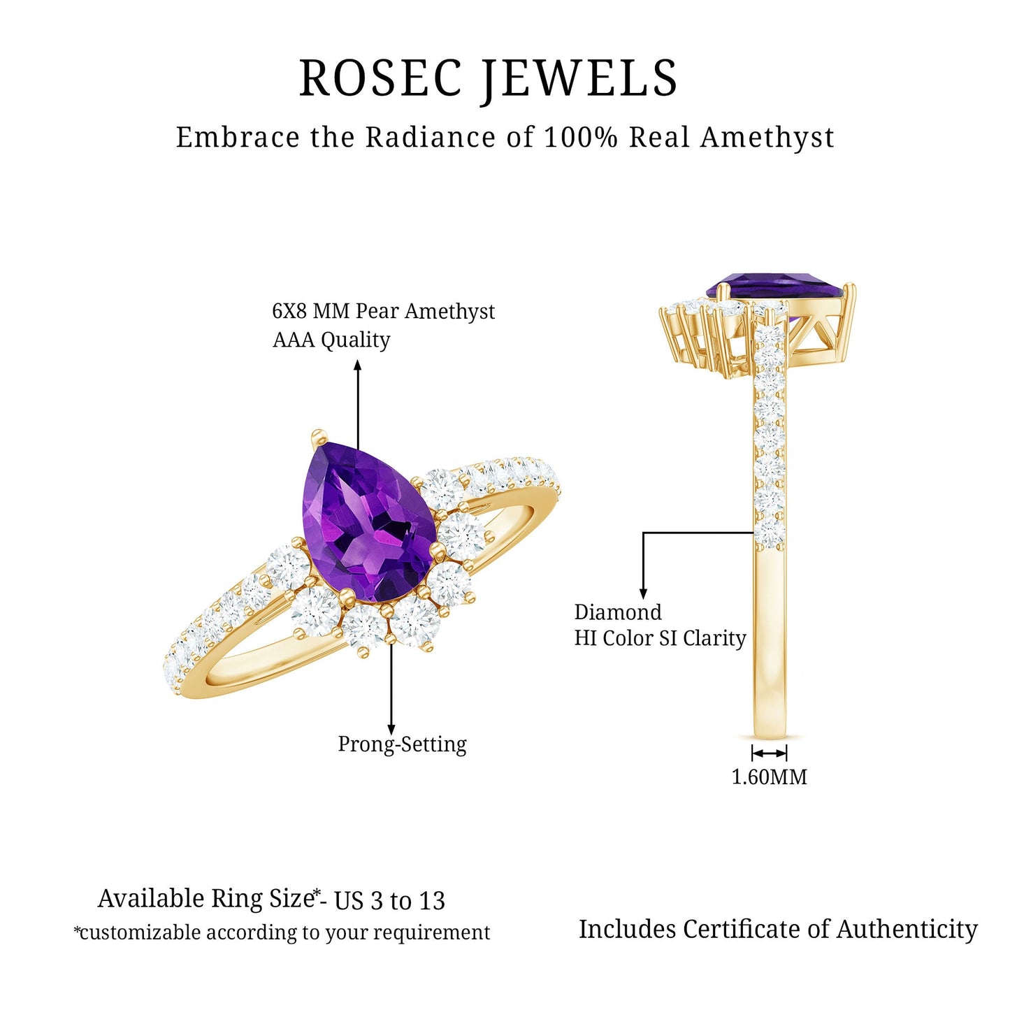 Amethyst Teardrop Engagement Ring with Diamond Half Halo