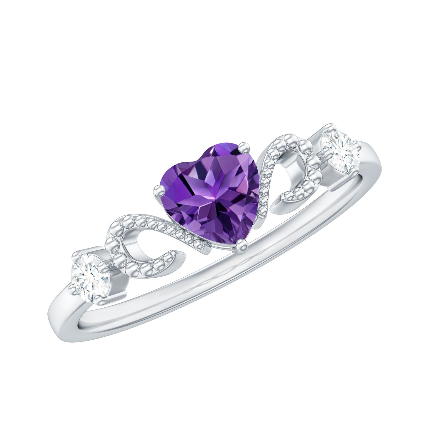 Real Amethyst Heart Promise Ring with Diamond