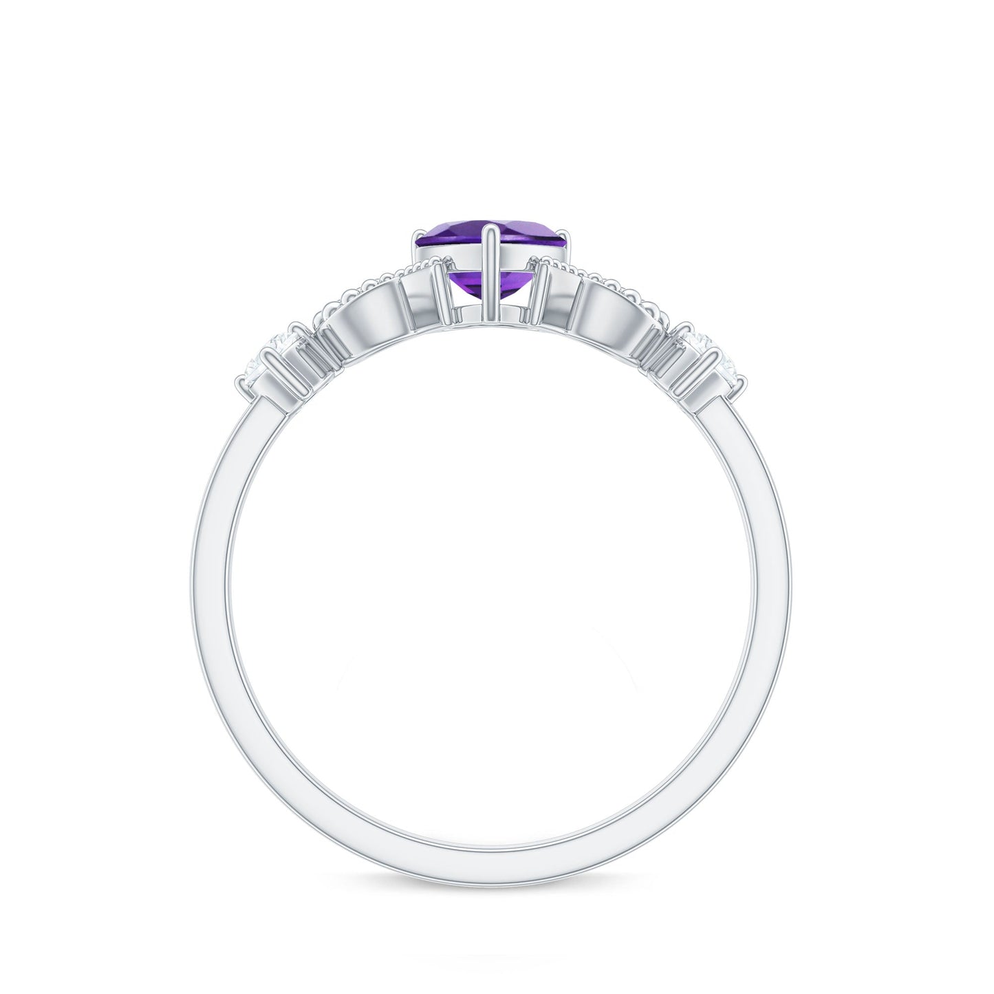 Real Amethyst Heart Promise Ring with Diamond