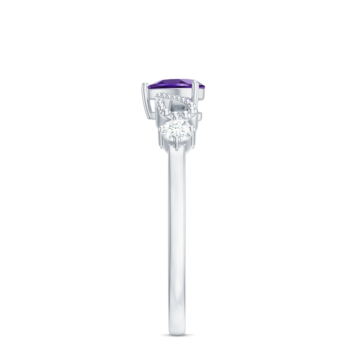 Real Amethyst Heart Promise Ring with Diamond