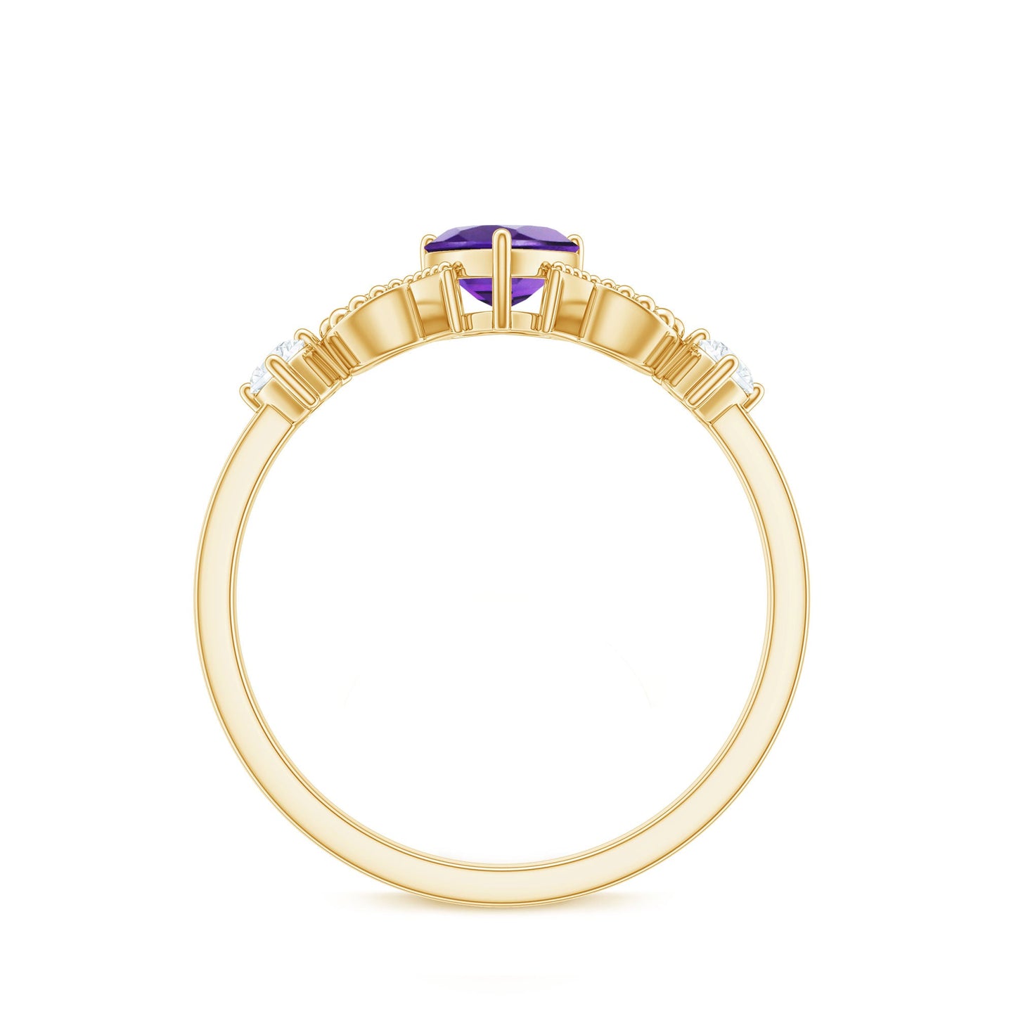 Real Amethyst Heart Promise Ring with Diamond