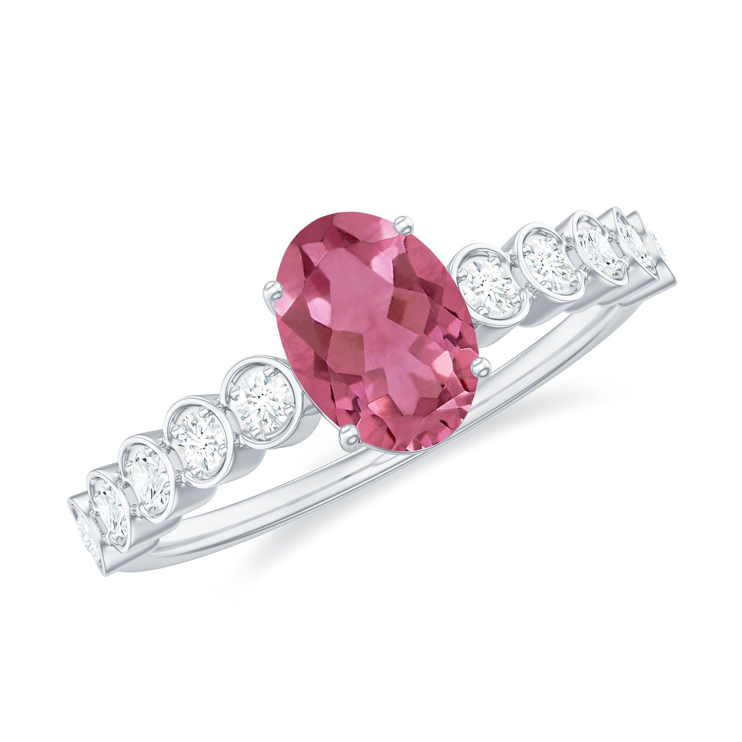1.5 CT Oval Pink Tourmaline Solitaire Engagement Ring with Diamond