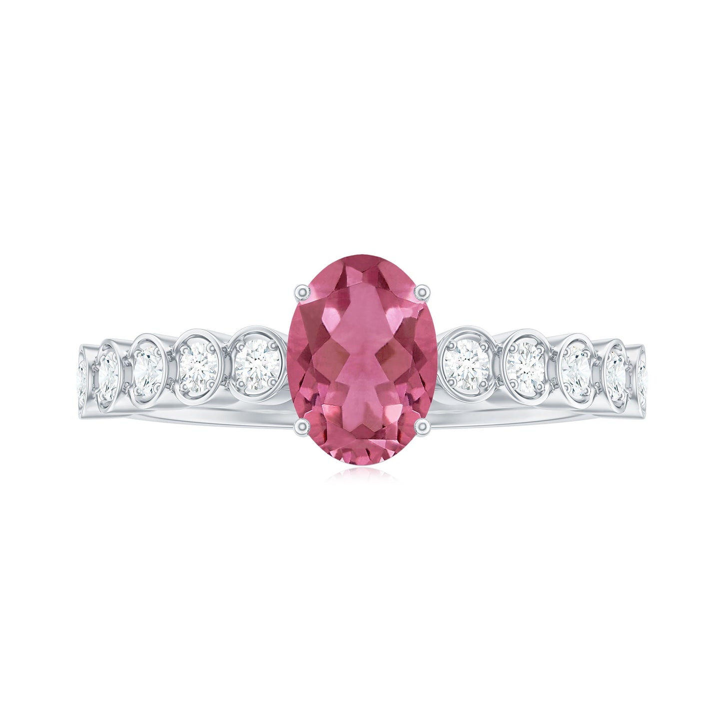 1.5 CT Oval Pink Tourmaline Solitaire Engagement Ring with Diamond