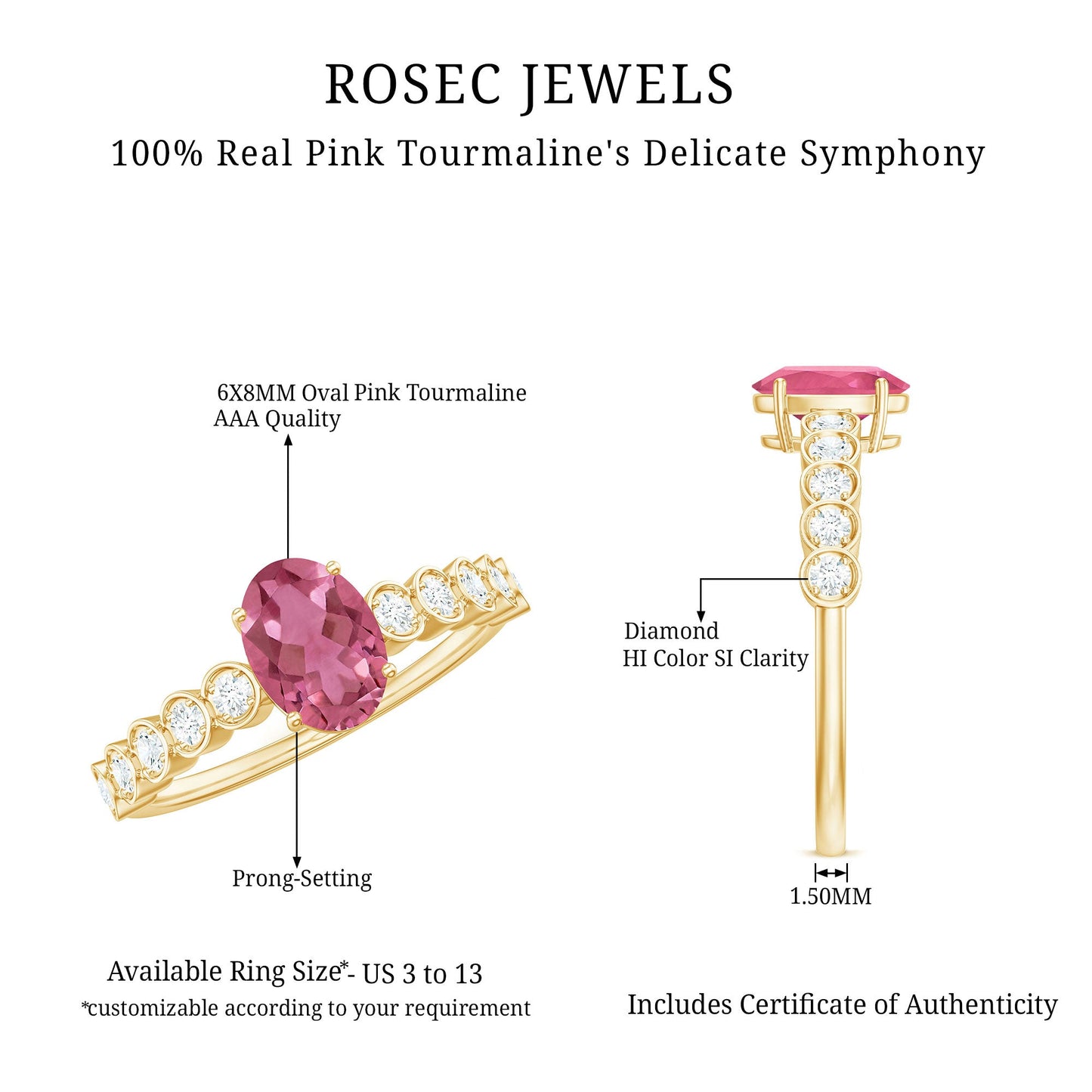 1.5 CT Oval Pink Tourmaline Solitaire Engagement Ring with Diamond