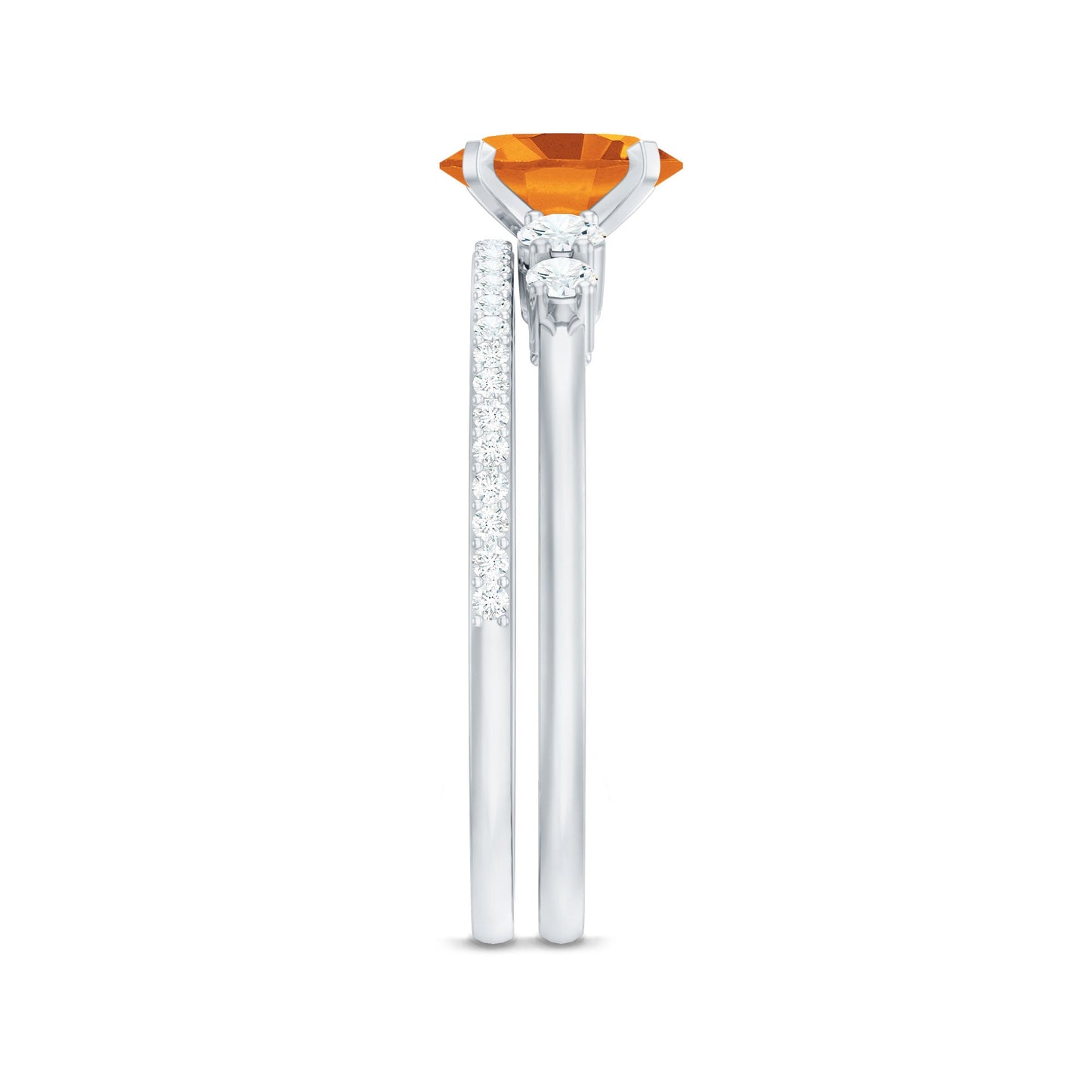 Natural Oval Citrine Diamond Wedding Bridal Ring Set of 2
