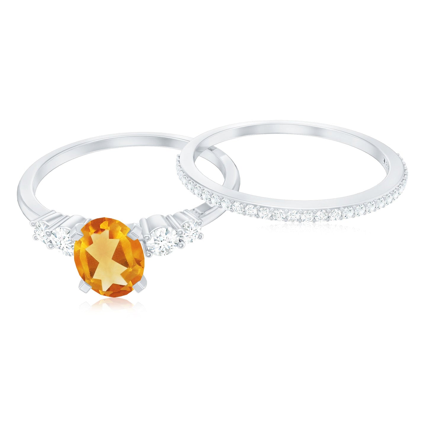 Natural Oval Citrine Diamond Wedding Bridal Ring Set of 2
