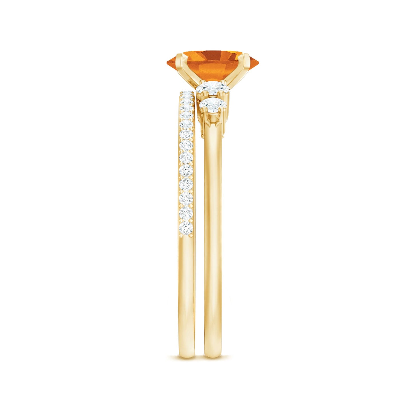 Natural Oval Citrine Diamond Wedding Bridal Ring Set of 2