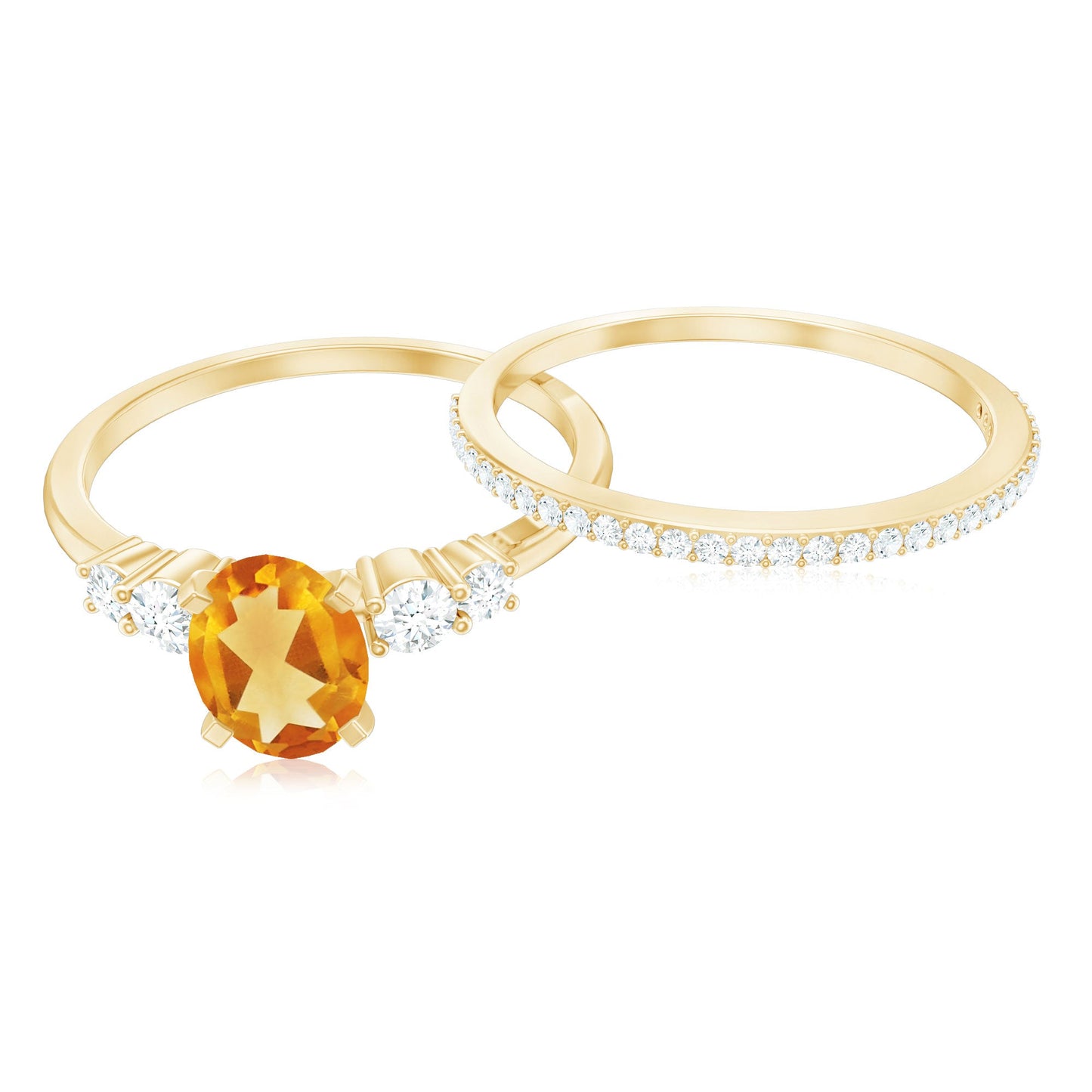 Natural Oval Citrine Diamond Wedding Bridal Ring Set of 2