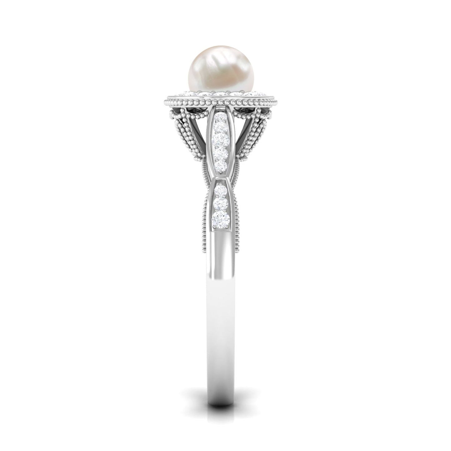 2.25 CT Freshwater Pearl and Diamond Engagement Ring