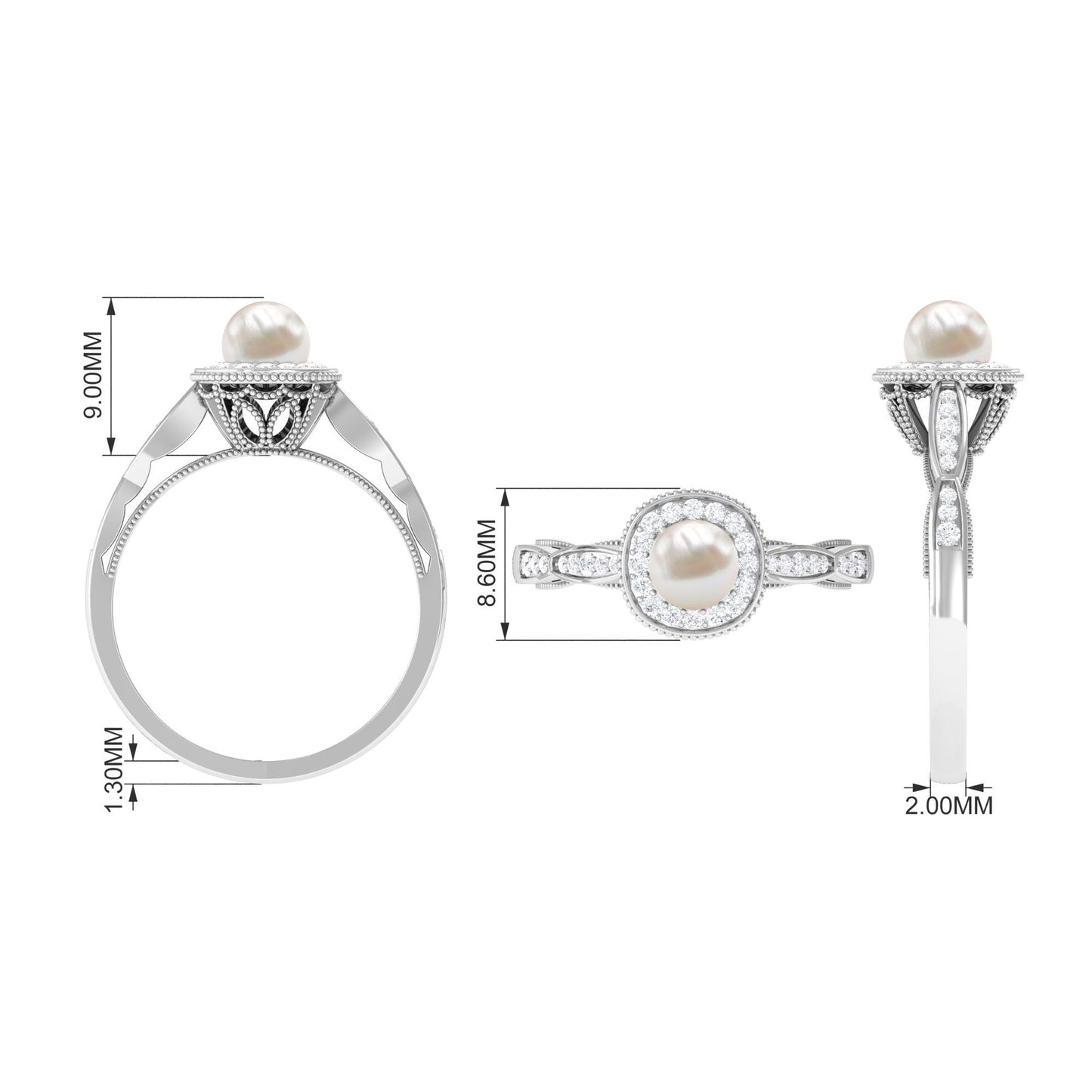 2.25 CT Freshwater Pearl and Diamond Engagement Ring