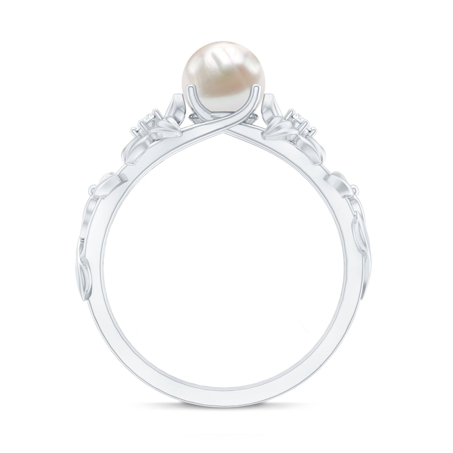 Cultured 2 Carat White Pearl Flower Engagement Ring with Diamonds