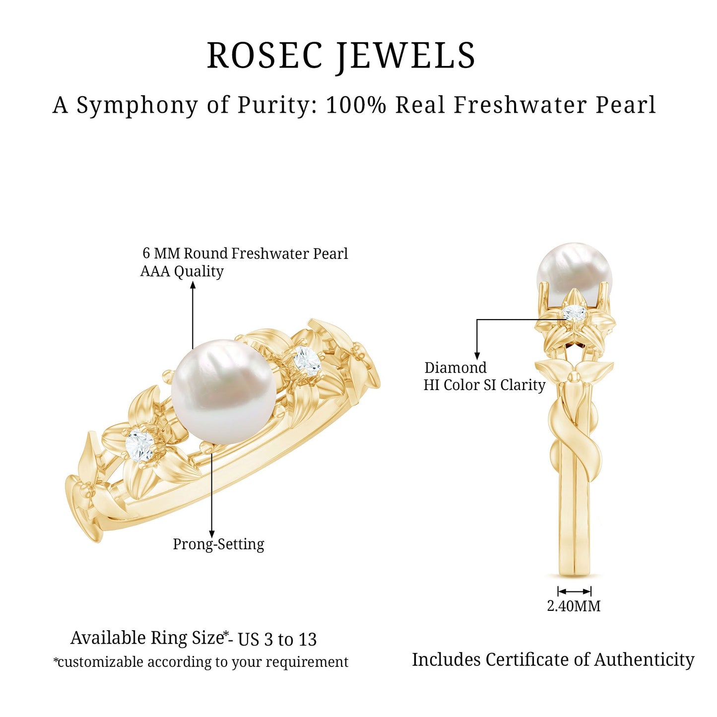 Cultured 2 Carat White Pearl Flower Engagement Ring with Diamonds