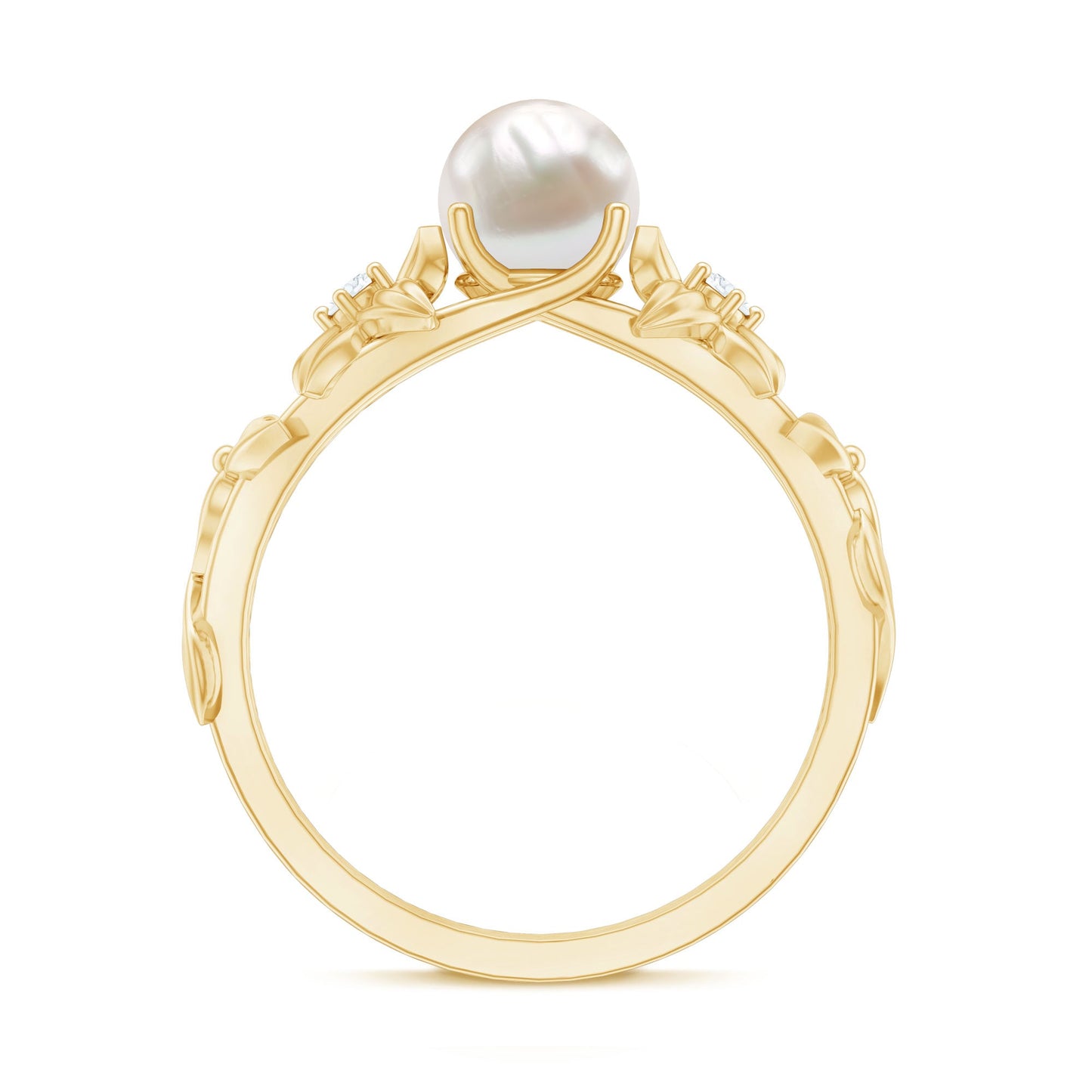 Cultured 2 Carat White Pearl Flower Engagement Ring with Diamonds