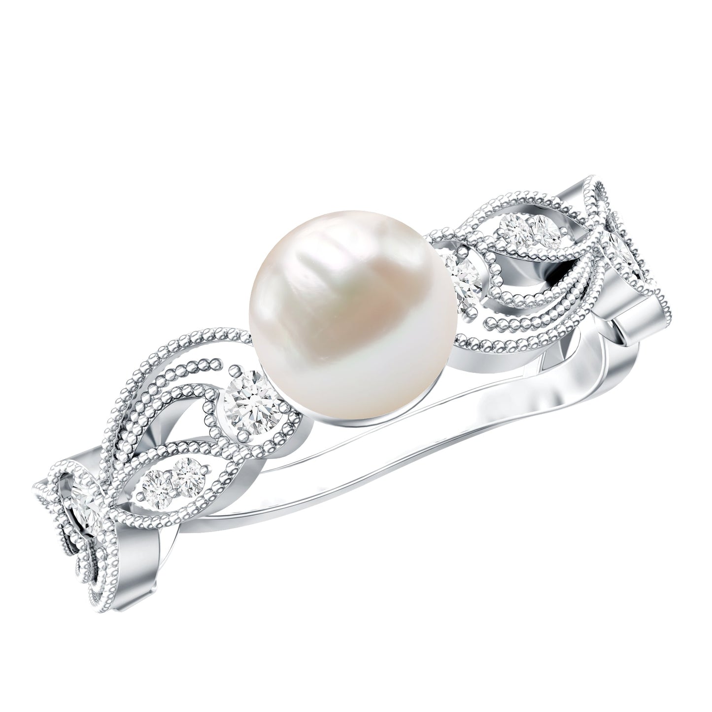 2 Carat Freshwater Pearl Vintage Looking Engagement Ring with Diamond