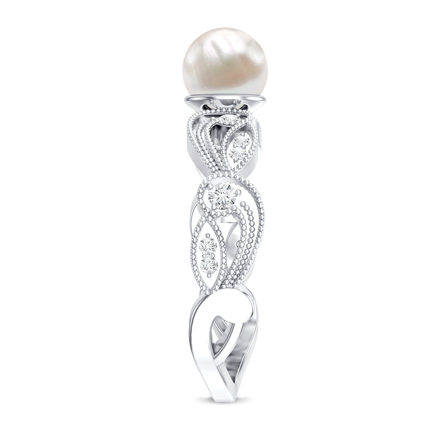 2 Carat Freshwater Pearl Vintage Looking Engagement Ring with Diamond