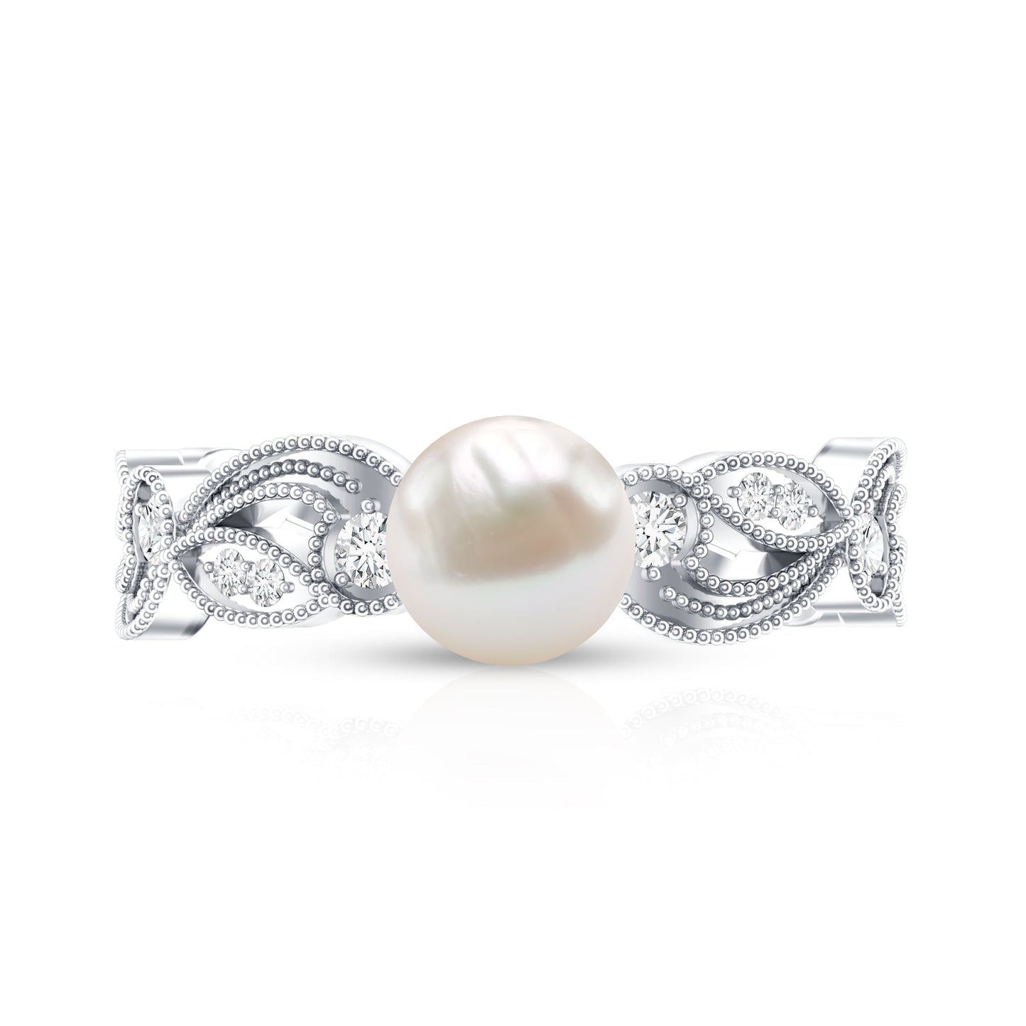 2 Carat Freshwater Pearl Vintage Looking Engagement Ring with Diamond