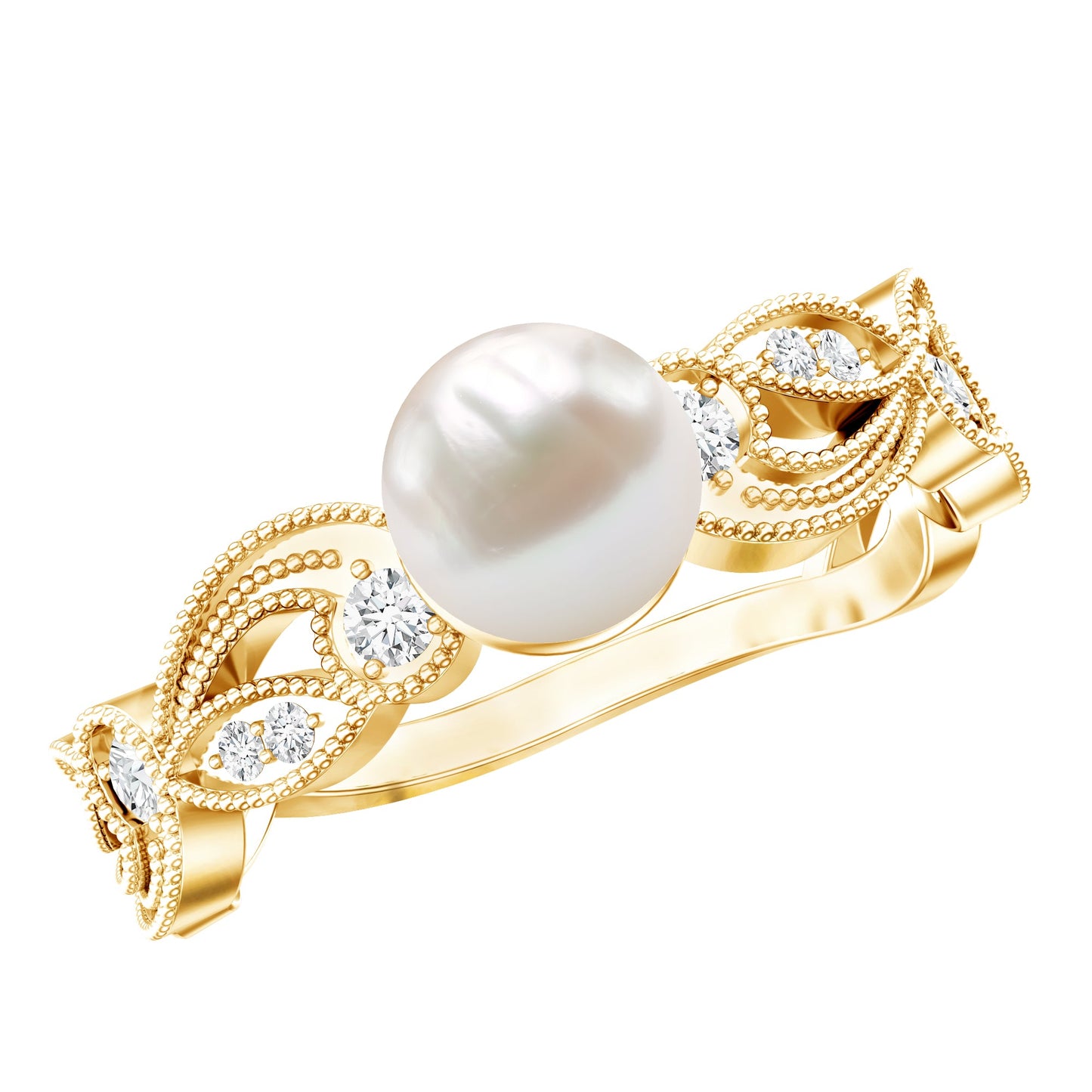 2 Carat Freshwater Pearl Vintage Looking Engagement Ring with Diamond