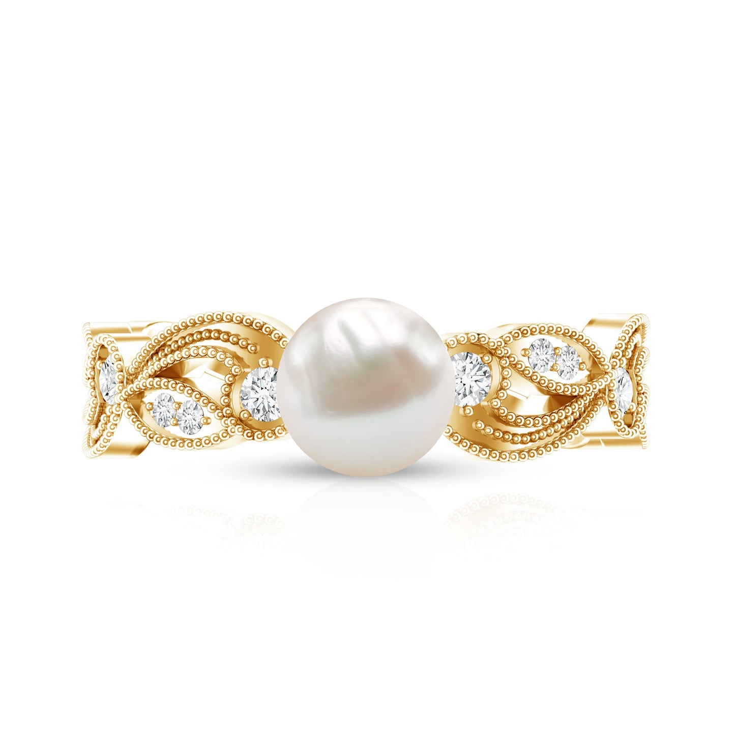 2 Carat Freshwater Pearl Vintage Looking Engagement Ring with Diamond