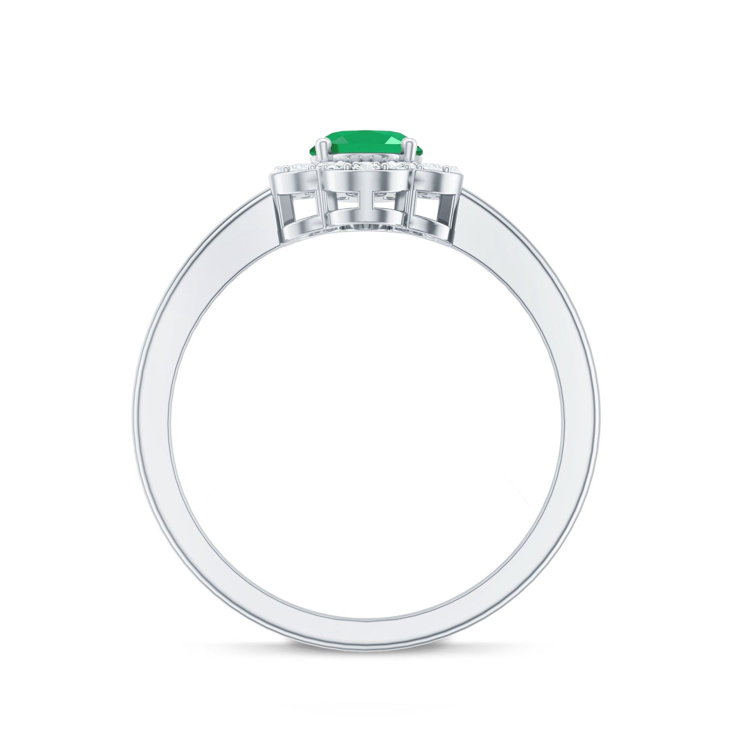 Natural 5X7mm Oval Emerald Engagement Ring with Diamond