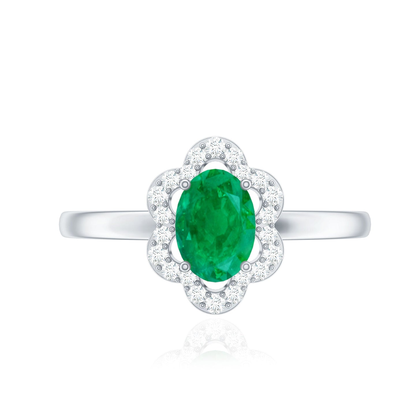 Natural 5X7mm Oval Emerald Engagement Ring with Diamond