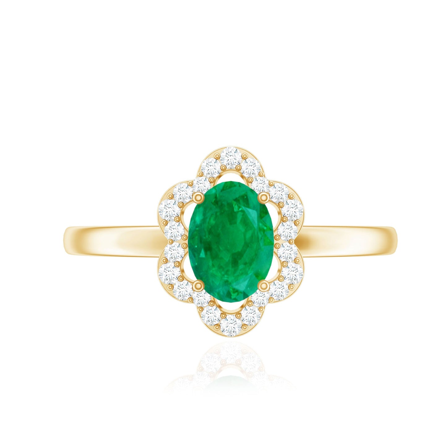 Natural 5X7mm Oval Emerald Engagement Ring with Diamond