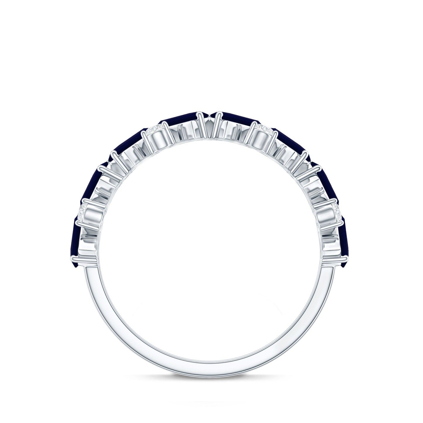 Baguette Cut Natural Blue Sapphire and Moissanite Half Eternity Ring