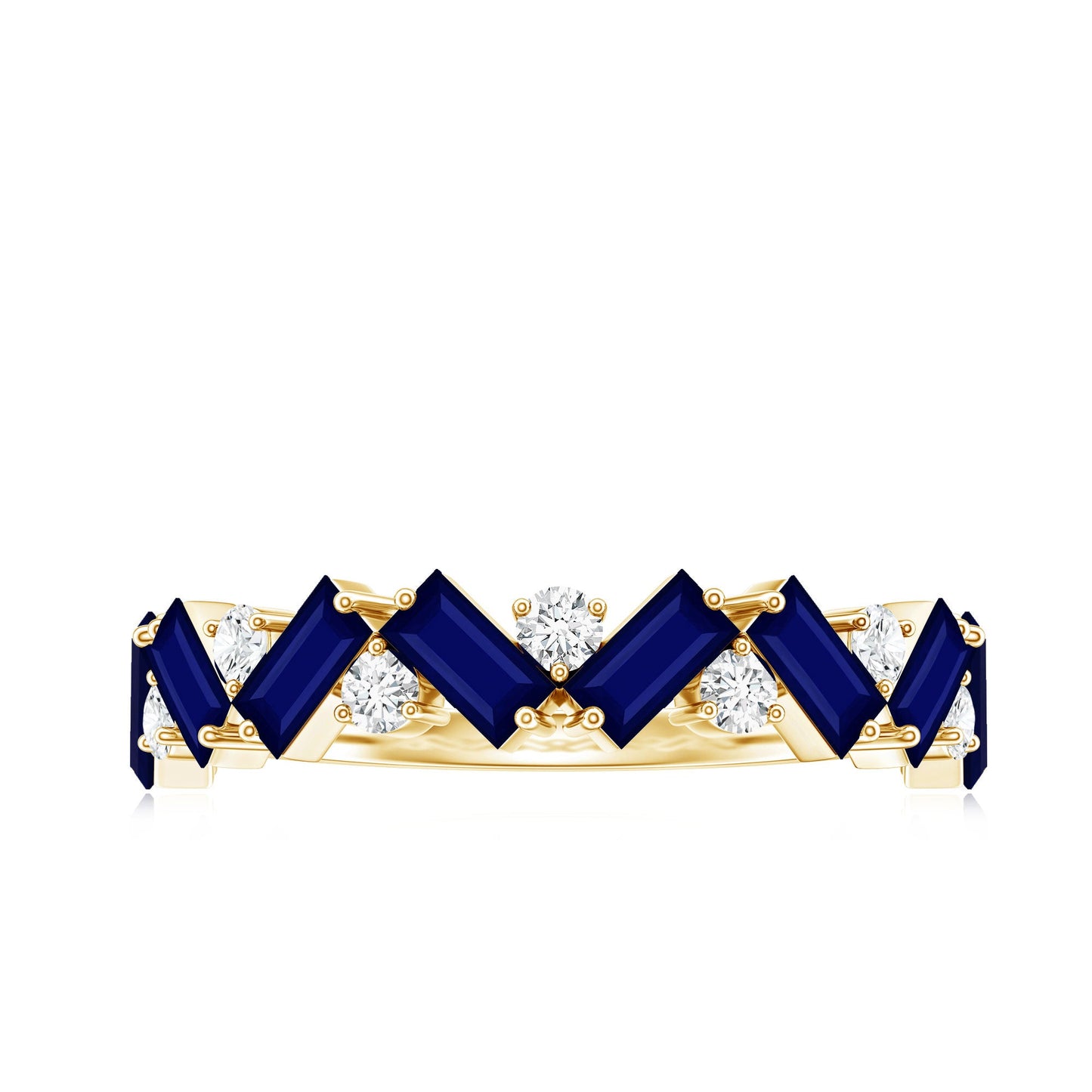 Baguette Cut Natural Blue Sapphire and Moissanite Half Eternity Ring