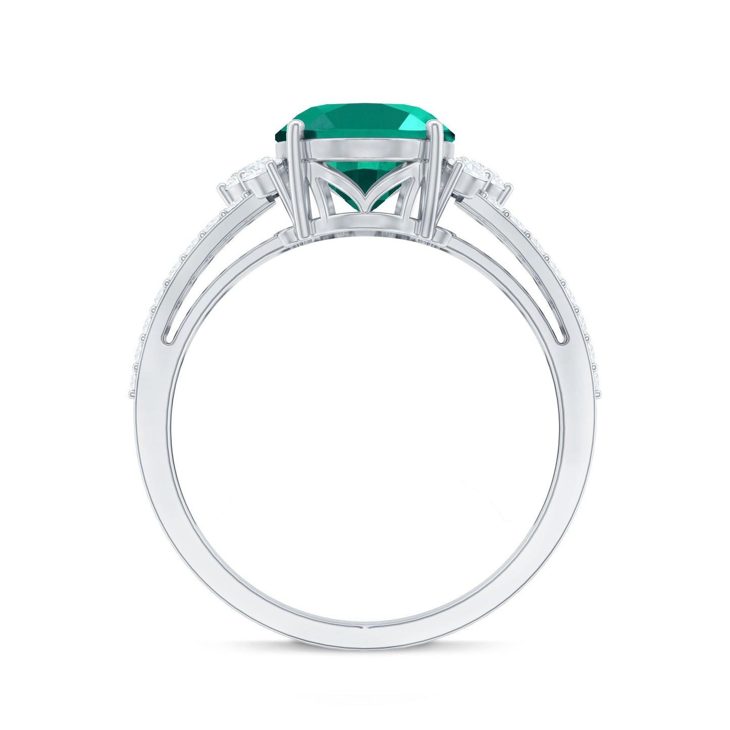 Certified 8X10 mm Oval Lab Grown Emerald Split Shank Engagement Ring
