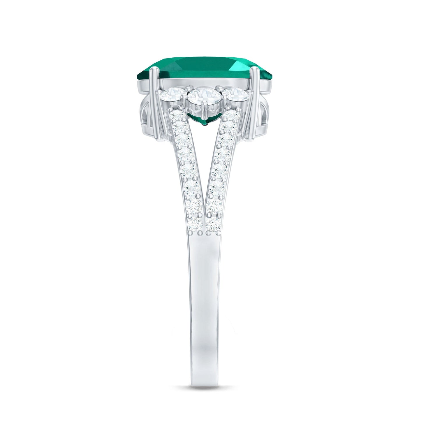 Certified 8X10 mm Oval Lab Grown Emerald Split Shank Engagement Ring