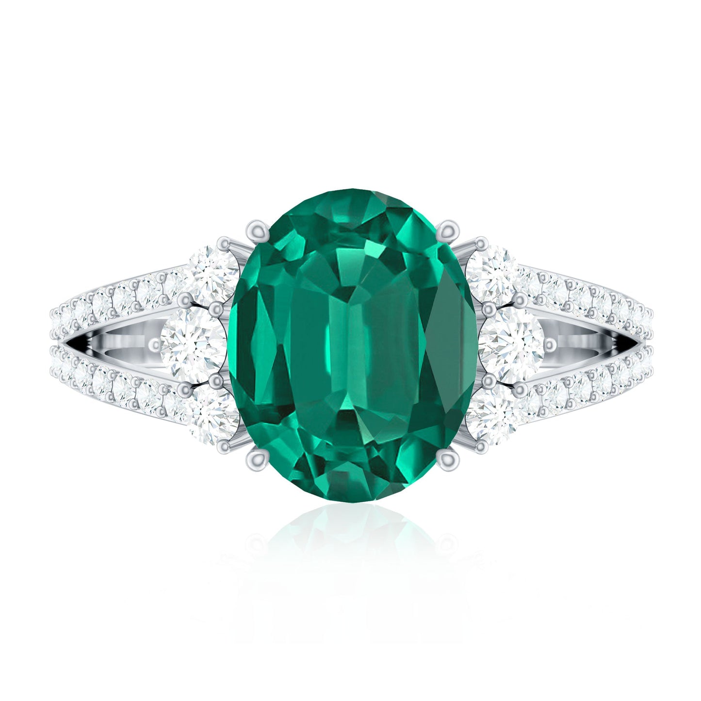 Certified 8X10 mm Oval Lab Grown Emerald Split Shank Engagement Ring