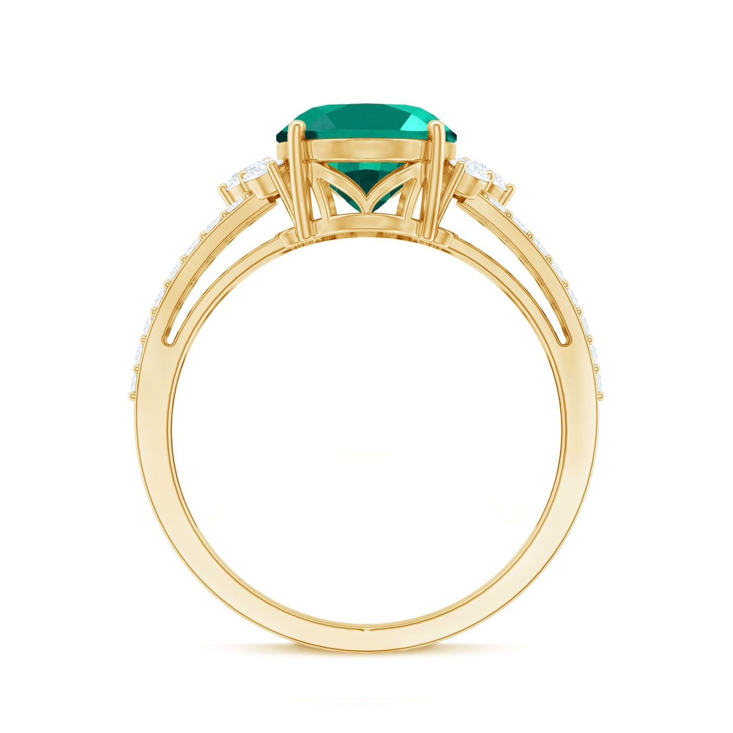 Certified 8X10 mm Oval Lab Grown Emerald Split Shank Engagement Ring