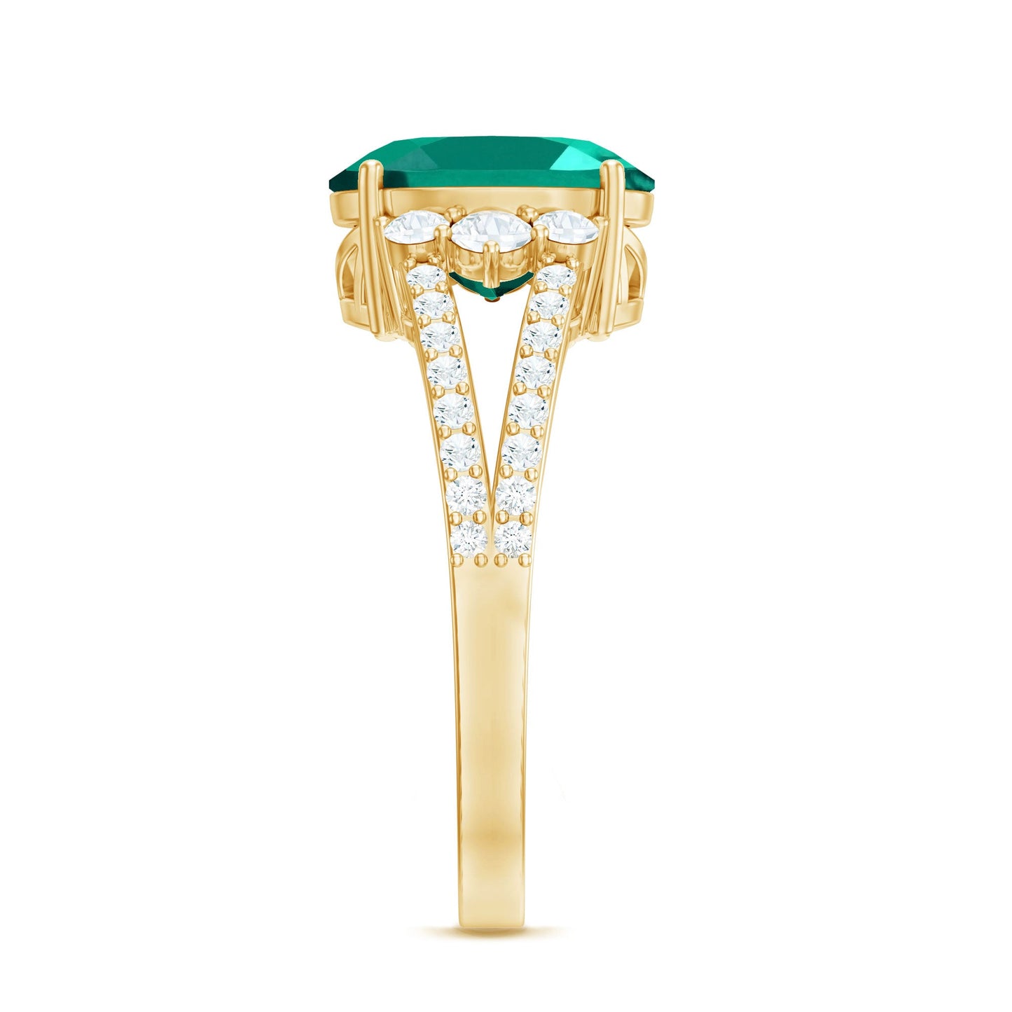 Certified 8X10 mm Oval Lab Grown Emerald Split Shank Engagement Ring