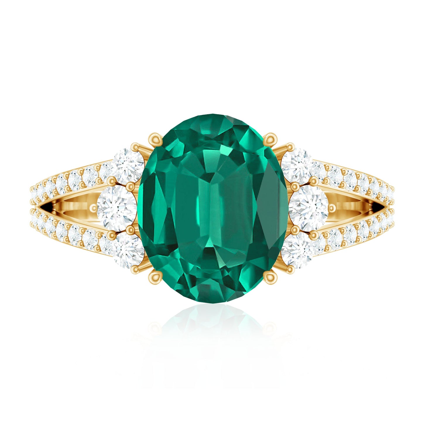 Certified 8X10 mm Oval Lab Grown Emerald Split Shank Engagement Ring