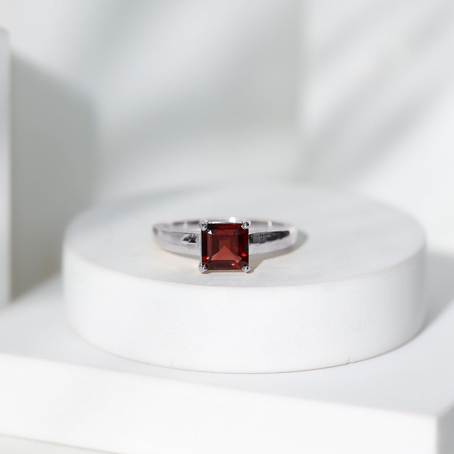 Real 8mm Garnet Asscher Cut Engagement Ring with Certificate