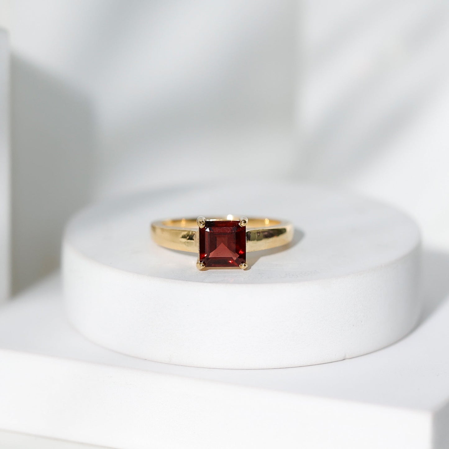 Real 8mm Garnet Asscher Cut Engagement Ring with Certificate